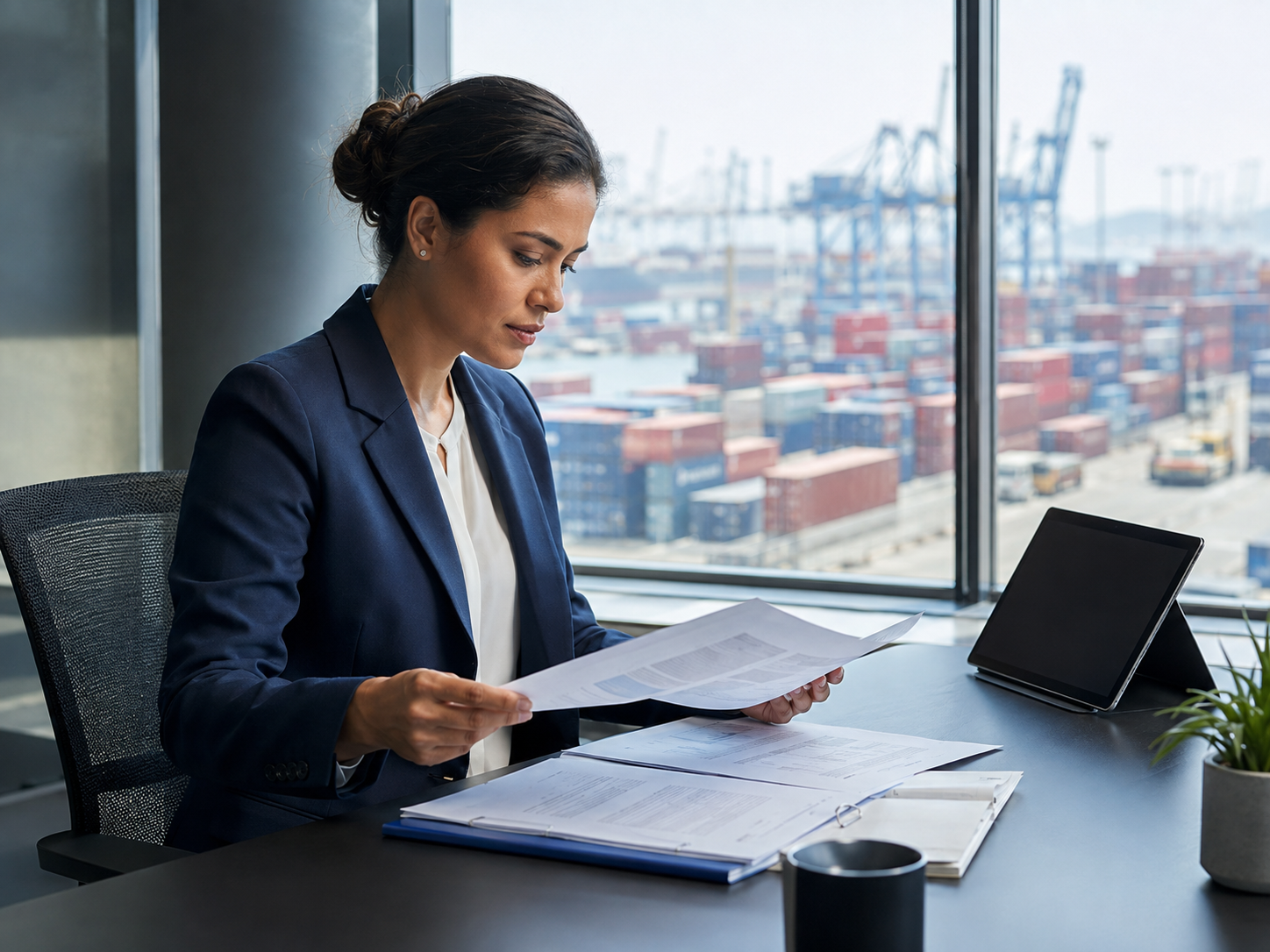 Trade compliance specialist reviewing import documentation
