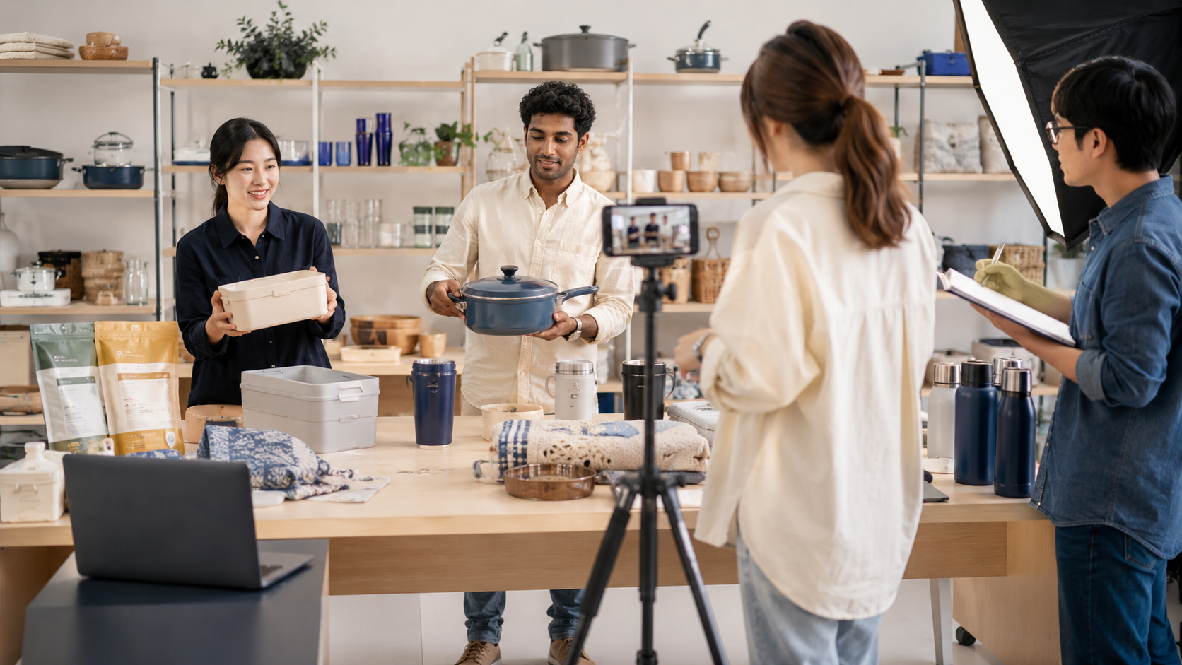 A diverse team creating social-commerce content for home, kitchen, and lifestyle products