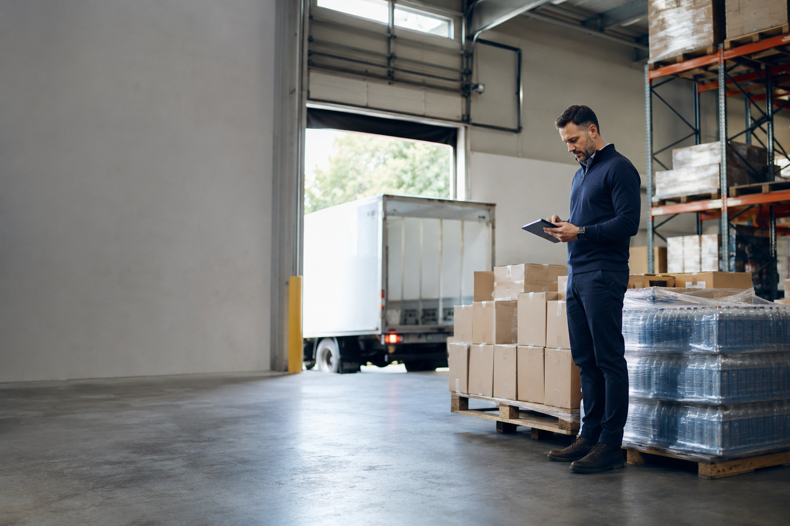 Supply-chain professional coordinating inbound goods, warehouse inventory, and U.S. delivery